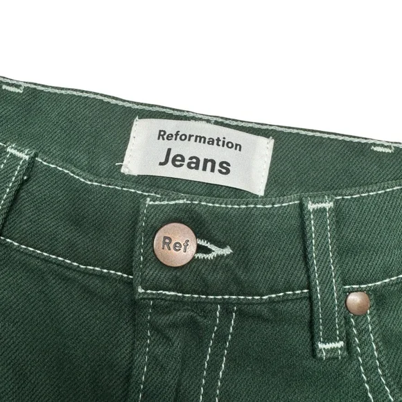 Reformation Cowboy High Rise Straight Jeans Emerald Green Size 26 (meas 28) - Picture 6 of 15